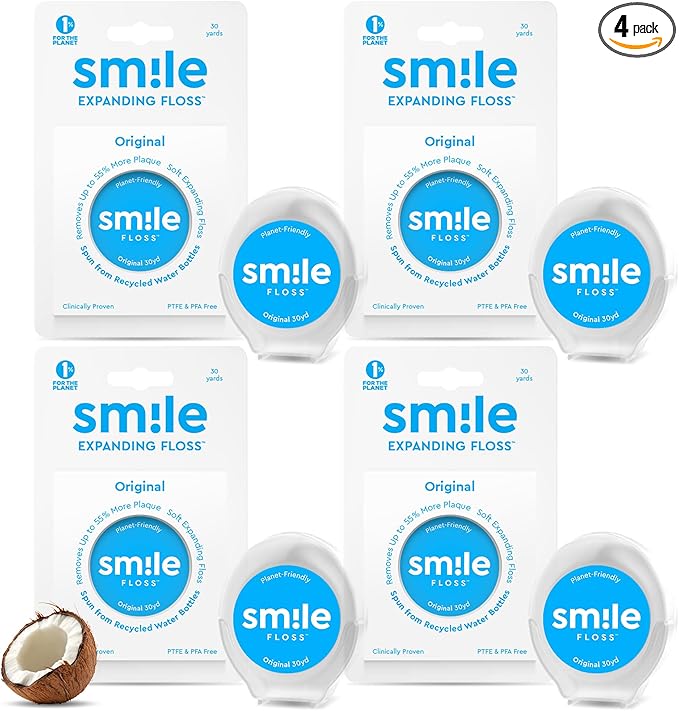 Smile Expanding Floss, Premium Woven Dental Floss with Natural Plant-Based Wax, Soft on Teeth & Gums, Original Coconut & Citrus Scent, PTFE & PFAS Free, Cruelty Free (4-Pack, 30 Yards Each)
