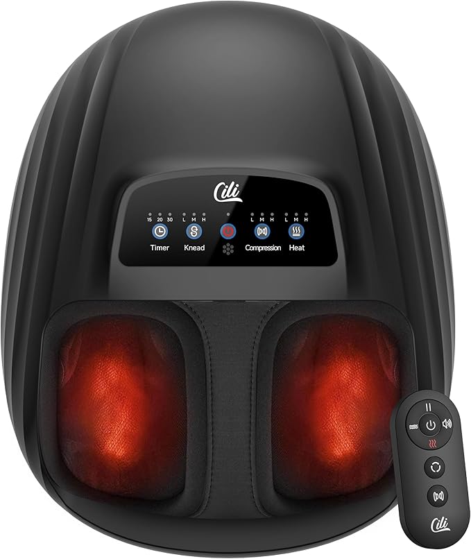CILI Foot Massager with Heat, Shiatsu Foot Massage Machine for Plantar Fasciitis Neuropathy, 3 Sole & Instep Heating Levels, 3 Intensity Adjustable, Up to Size 14, Gifts for Him Her