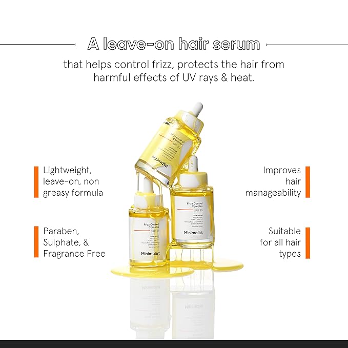 Minimalist Frizz Control Complex with Keratin, Argan Oil & Ceramide | Smooths, adds shine, controls frizz & protects from heat and UV | For all hair types | 1.69 fl oz / 50 ml