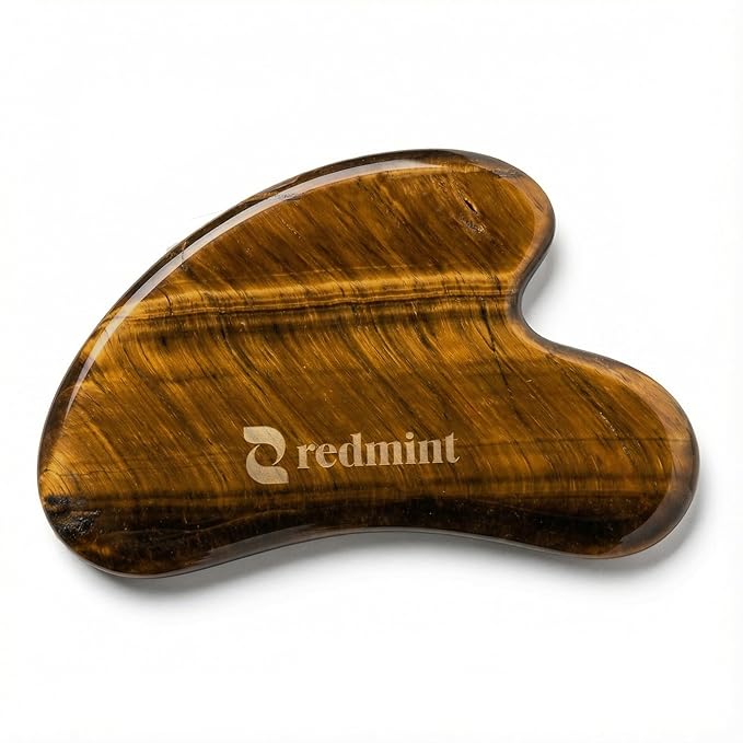 Redmint Tiger Eye Gua Sha Tool for Face | Rooted in Ancient TCM Wisdom | Rediscover Youthful Skin | Facial Massage Tools for Puffiness Reducing, Jawline Sculpting | Face Stone Gua Sha to Lift, Plump