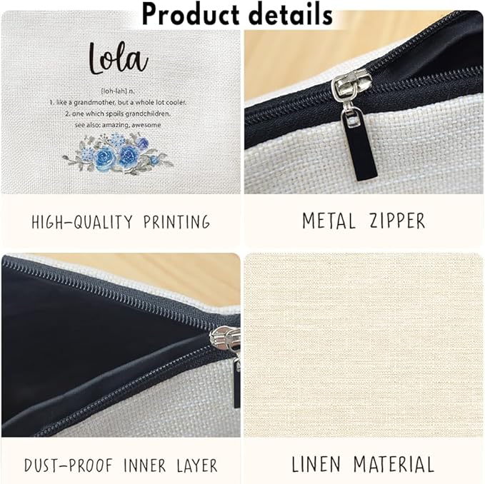 MOTERMATE Lola Gifts Makeup Bag, Best Lola Gifts for Christmas from Grandkids Cosmetic Bag for Women, Grandma Gift from Granddaughter Grandson Toiletry Bags Zipper Makeup Pouch