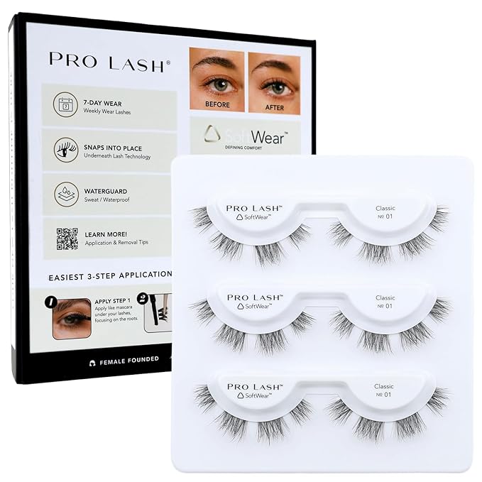 Pro Lash SoftWear Professionally Styled Lash Clusters - Seamless, Lightweight Lashes - 7-Day Cluster Eyelash Extensions - Waterproof Lashes Clusters - 3 Sets - Classic No. 01 Black