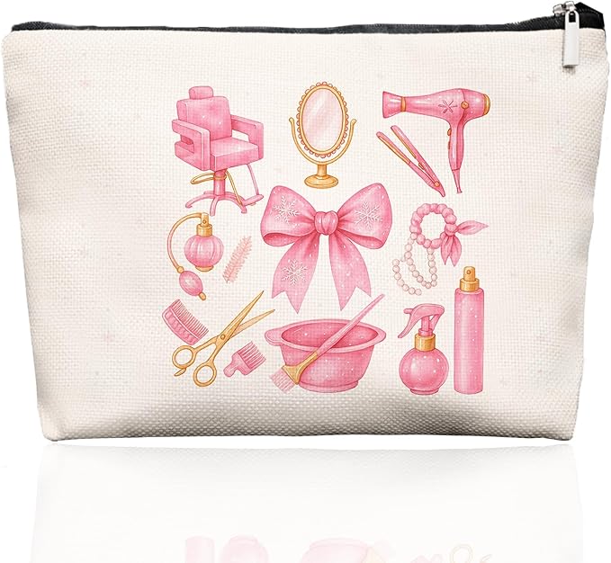 EKGJW Chrisamas Hairstylist Gifts Women Makeup Bag Make Up Bag, Cosmetic Bags for Hairstylists, Hairdresser Gifts for Cosmetology Student Teen Girls(Pink)