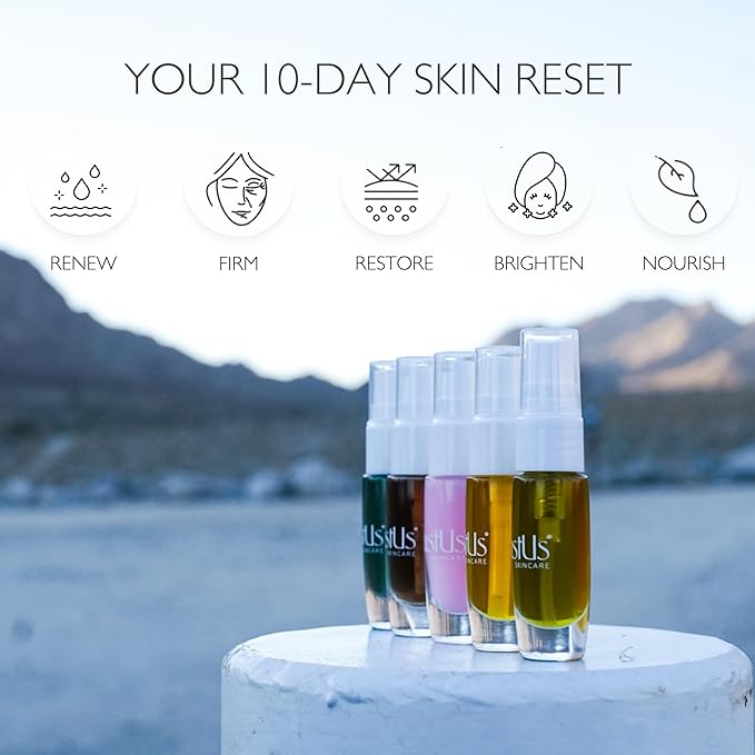 JustUs Skincare Mini Kit – 5 Piece Anti-Aging Travel Set for Hydration, Firmness, Brightening + Glow — Includes Free Travel Case | $115 Value