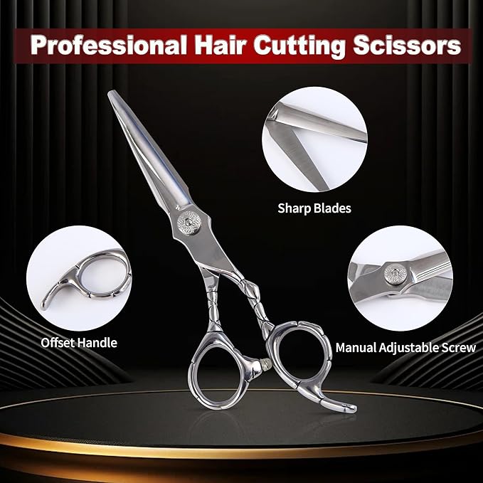 Hair Cutting Scissors kit Professional Home Hair Cutting Barber Grooming Thinning Shears Set 440C Stainless Steel Hair Cutting Scissors Shears Kit (Silver)