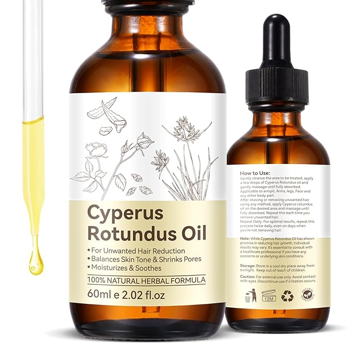 Cyperus Rotundus Oil,Cyprus Oil for Hair Removal,Natural for Reducing Body Hair Growth,Reduces Unwanted Hair Growth,Natural Cyperus Rotundus Oil for Hair Removal,Suitable for All Skin Types