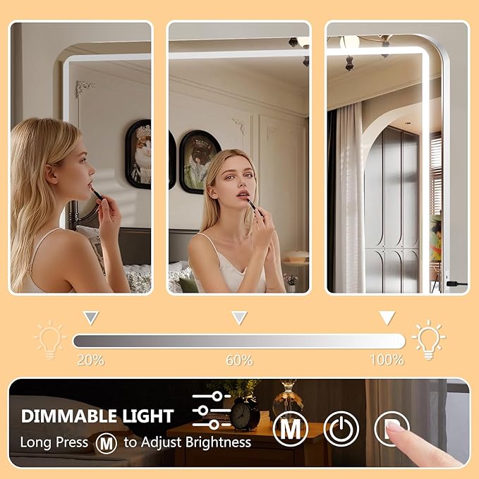 40" x 30" Vanity Mirror with Lights, Led Makeup Mirror, Lighted Makeup Mirror with 3 Color Dimmable Lights, Smart Touch Screen Control, Aluminum Metal Frame,USB Charging Port