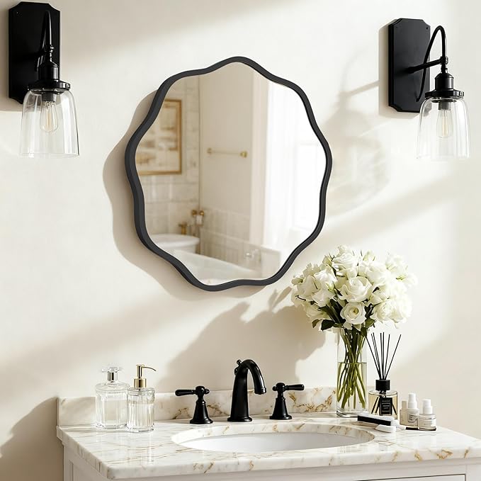 HOMECOOKIN 20 Inch Wavy Round Wall Mirror, Round Wavy Wall Mirror with Aluminum Frame for Bathroom Upgrades, Hotels, Dressing Tables,Farmhouses