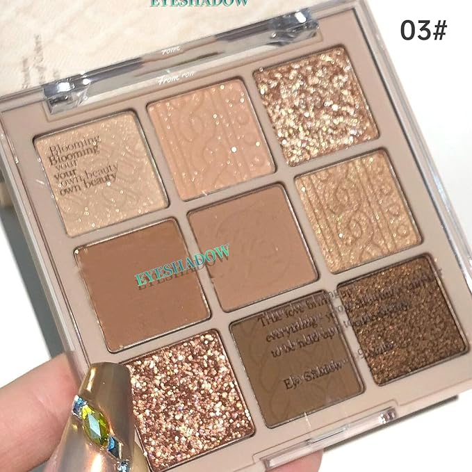 Nude Beige Matte Eyeshadow Palette Makeup, Gold Glitter Eye Shadow Palette Makeup, Highly Pigmented Eye Shadows For Older Women Eyes Naturing-Looking, Long Lasting Waterproof 03#