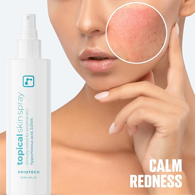 BRIOTECH Topical Skin Spray, Hypochlorous Acid Spray for Body & Face, Eyelid Cleanser, HOCl Facial Mist, Support Against Irritation, Calm Redness, Soothe Foot & Scalp, 32oz (2 Pack)