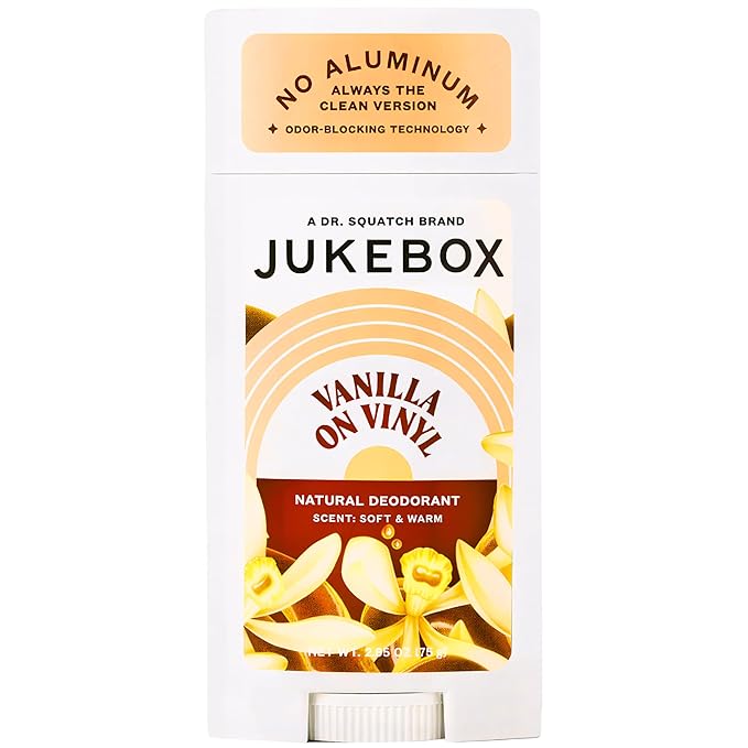 JUKEBOX Natural Deodorant for Women–Vanilla on Vinyl Scent-Aluminum-Free, No Baking Soda, No Harsh Chemicals, Odor Blocking Technology, Vanilla Bean, Ylang Ylang, Amber-a Dr. Squatch Brand-2.65oz