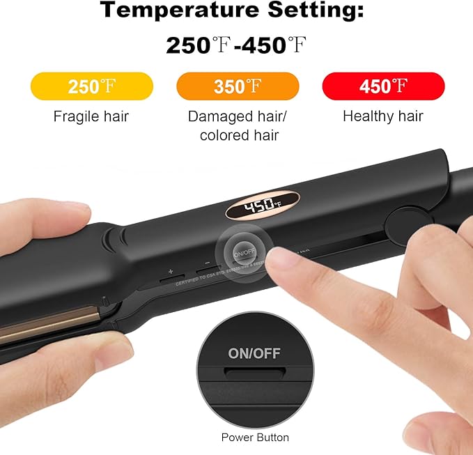 Aima Beauty Hair Straightener, 1.5 inch Extra Wide Flat Iron with 3D Floating Ceramic Coating Plates & LCD Temp Display Dual Voltage for Travel, Black