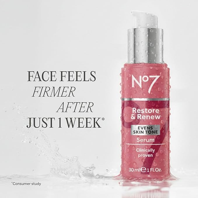 No7 Restore & Renew Multi-Action Face & Neck Serum - Anti Aging Serum for Deep Wrinkle Repair - Collagen Infused Skincare with a Hydrating Blend of Hibiscus Peptides & Hyaluronic Acid (1 fl oz)