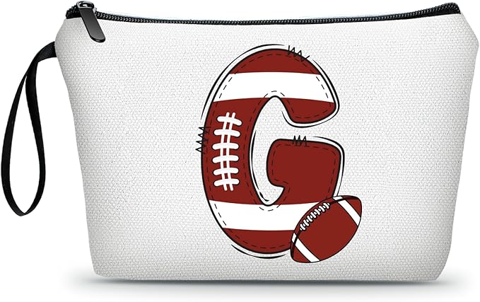 ARIOSEY Football Initial Birthday Graduation Gifts Cosmetic Travel Toiletry Bags Football Accessories Party Favors for Women Girls Daughter Niece Team Coach Friends -G
