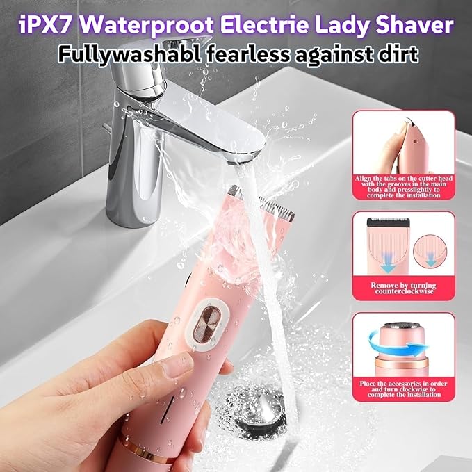 2025 New Glow Aura Bikini Shaver,2 in 1 Electric Shaver Dual Head Bikini Trimmer for Women, IPX67 Waterproof Wet & Dry Use Electric Razors for Women Pubic Hair,Underarms,Legs,Arms,Face (Pink)