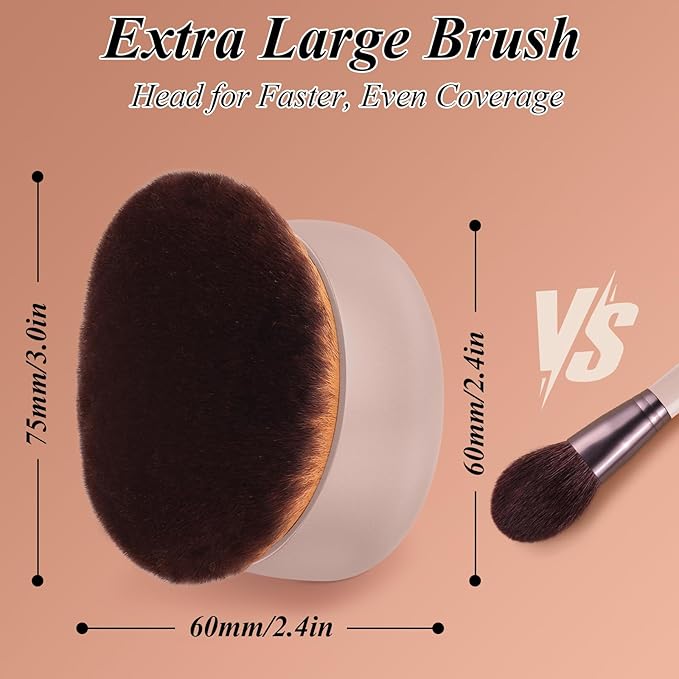 GloréBrochas 75MM Extra Large Self Tanner Kabuki Makeup Brush – Ultra Soft Dense Vegan Bristles for Body Makeup, Bronzer & Foundation–Applies Tanning Mousse, Lotion & Self Tanner–Khaki, Wet & Dry