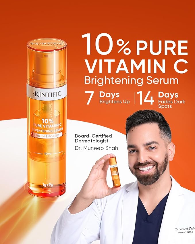 Dual-Chamber Fresh Vitamin C Brightening Serum for Face, 10% Pure Vit C Powder Serum, Dark Spot Corrector, Oxidation-Proof with UV Shield