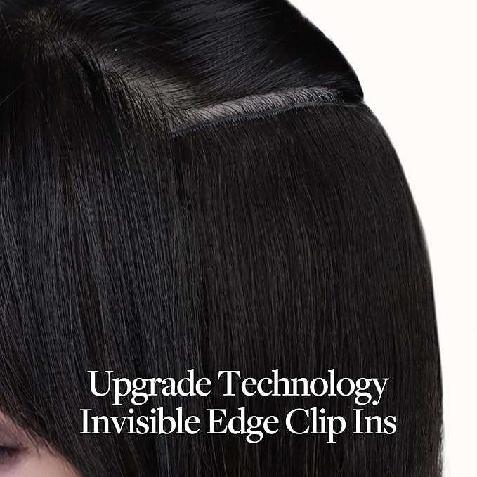 GOO GOO Invisi Edge Clip in Hair Extensions 24inch 220g 9Pcs Injected Seamless PU Clip in Hair Extensions, Virgin Real Human Hair, #1B Natural Black