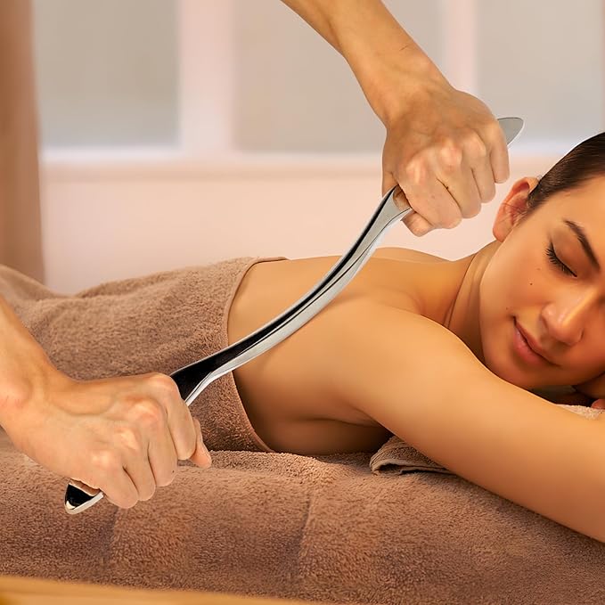 8 in 1 Stainless Steel Gua Sha Muscle Scraper Massage Tool Set IASTM Tools Portable Scraping Tool Physical Therapy Great Soft Tissue Mobilization with Carrying Case