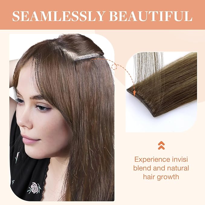 GOO GOO Invisi Edge Clip in Hair Extensions Set, 22inch 140g, 4pcs Injected Seamless PU Clip ins and 3pcs Classical PU Clip ins, Virgin Real Human Hair, #(T4B/26) P4B