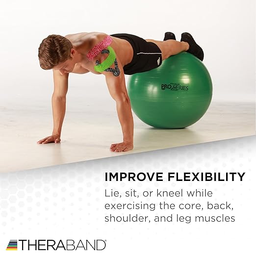 TheraBand - 23035 Exercise Ball, Professional Series Stability Ball with 65 cm Diameter for Athletes 5'7" to 6'1" Tall, Slow Deflate Fitness Ball for Improved Posture, Balance, Yoga, Pilates, Core, Green Green - 65cm Diameter