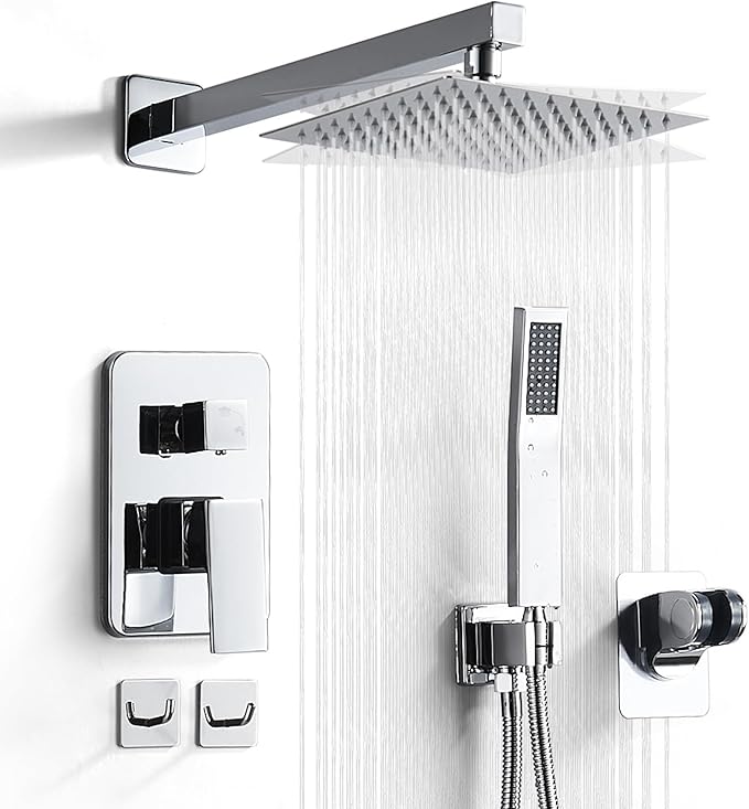 RTTWYYUU Chrome Shower System 8 Inch, Rain Shower Head with Handheld Spray, Luxury Rain Shower Set Square Wall Mount for Bathroom with Rain Shower and Handheld Shower System