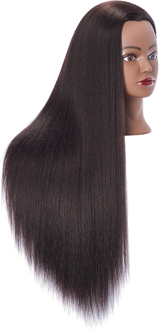 Hairingrid 26"-28" Mannequin Head Hair Styling Training Head Manikin Cosmetology Doll Head Synthetic Fiber Hair and Free Clamp Holder (Yaki-Black)