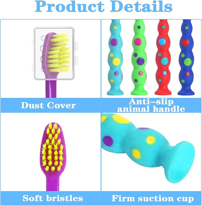 Newday 100 Pack Kids Toothbrush Bulk Soft Bristles Toddler Cute Toothbrush with Suction Cup, Includes Travel Covers, Individually Wrapped Toothbrushes for Kid Home School Daycare Camp (Candy)