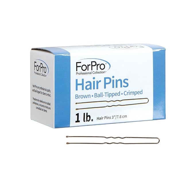 ForPro Professional Collection Hair Pins (320-Count Approx), Brown, 3" L, Ball-Tipped, Crimped, Non-Damaging, 1 Lb.