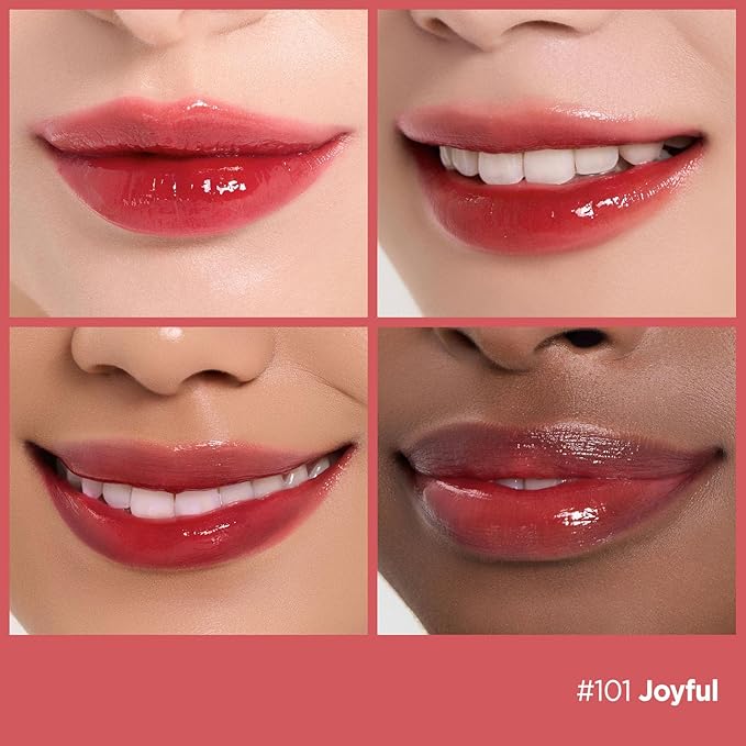 Laka Fruity Glam Tint, Glowing Lip Stain with Wide Color Spectrum, Hydrating & Lightweight Texture, Buildable Color, Non-Sticky, Vegan, K-Beauty (#101 Joyful, 4.5g/0.15oz)