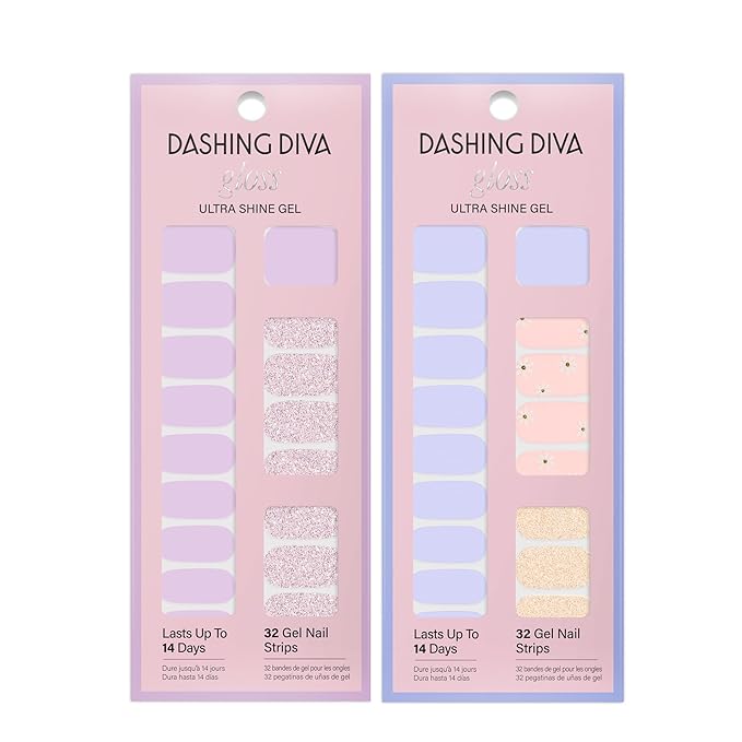 Dashing Diva Gloss Nail Strips Bundle - The Pastel Collection- Fairytale Moment & Down Down Daisy - UV Free, Chip Resistant, Long Lasting Gel Stickers - Contains 2 Sets