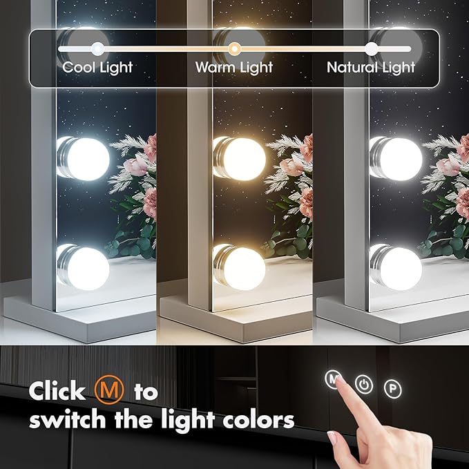 Hasipu 24" x20” Hollywood Vanity Mirror with Lights - Makeup Mirror with 17 Dimmable LED Bulbs, 10X Magnification, Touch Control, USB & Type-C Charging Port (Square White)