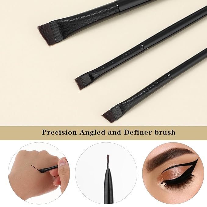 3 Pcs Fine Angled Eyeliner Brush Set - Precision Gel Eye Liner & Brow Tint Brushes - Ultra Thin Slanted Flat Angle Makeup Brush for Beauty Eye Makeup Tool