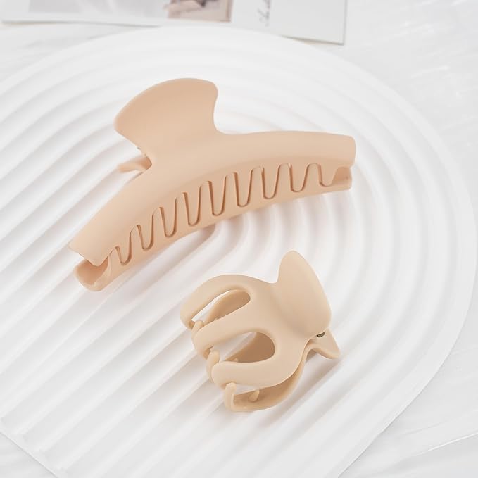 Neutral Tones Hair Accessories Set - 3 Large Hair Claw Clips, 3 Small Claw Clips, Hair Brush, 28 Hair Ties for Women | Non-Slip for Thin & Thick Hair (Nude Pink, Beige, Light Brown)