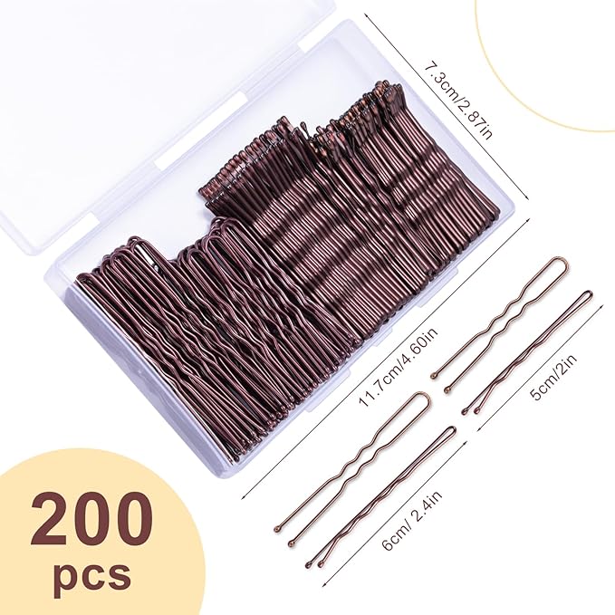 TsMADDTs Bobby Pins Brown U Shaped Hair Pins for Ballet Buns Women Girls with Storage Box, 2.4in&2in