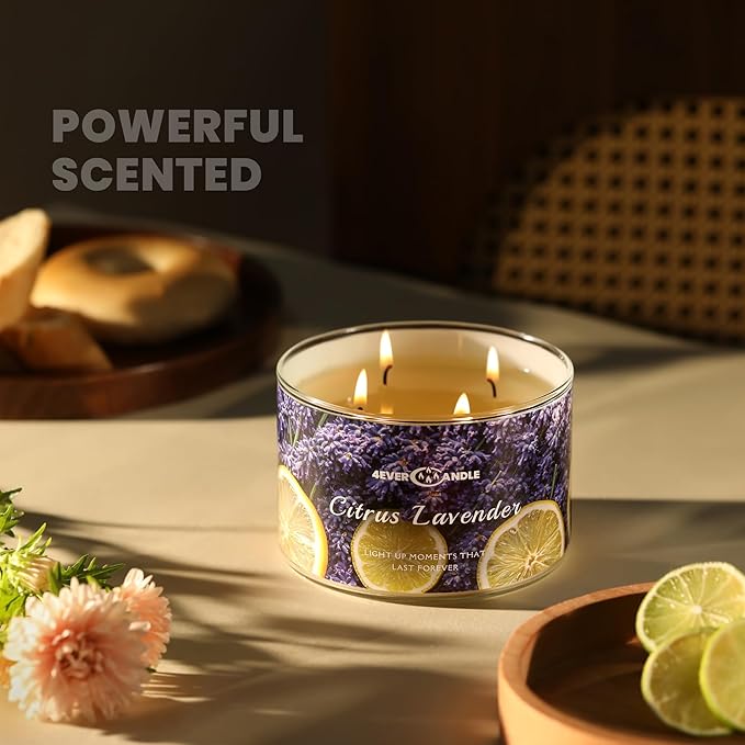 4EVER Scented Candles | 4-Wick 18oz Soy Wax Candle | Up to 50Hrs Clean Burn | Aromatherapy Candles for Home Scented | Gifts for Women & Mom, Citrus Lavender