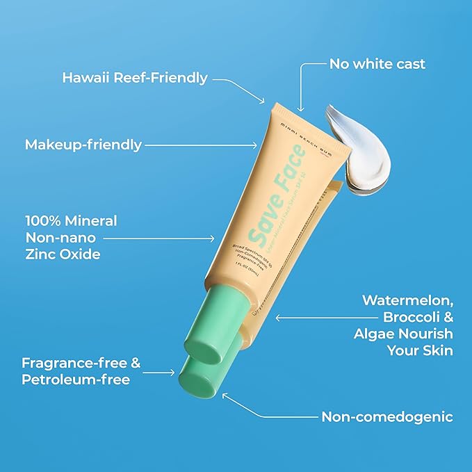 SPF 50 with Algae, Aloe & Antioxidants, Broad Spectrum Sunscreen Non-Aerosol, Hawaii Reef Compliant - Octinoxate, Oxybenzone & Petroleum Free (Save Face Single, 1PK)