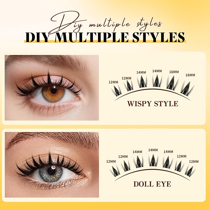 QUEWEL Fairy-Lash Clusters Kit, 140pcs Manga-Eyelash Clusters Kit Mix10-18mm Cluster Eyelash Extensions Kit With Lash Bond and Seal, Lash Tweezers and Remover for DIY Natural Lashes(FD-XYT 4 Set)