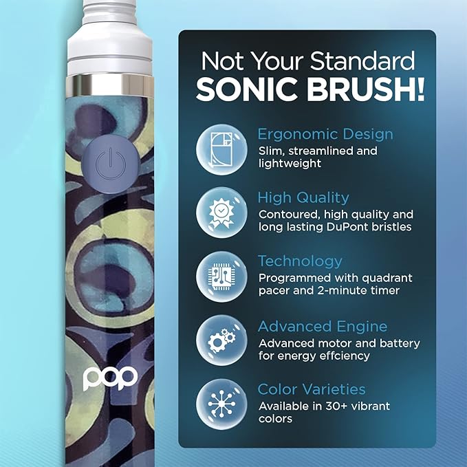 Pop Sonic Electric Toothbrush (Peacock) - Travel Toothbrushes w/AAA Battery | Kids Electric Toothbrushes with 2 Speed & 15,000-30,000 Strokes/Minute, Dupont Nylon Bristles