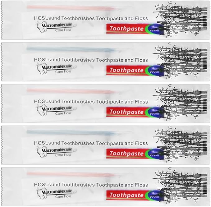 200 Pack Disposable Toothbrushes with Toothpaste Floss Individually Wrapped, 2 Color Toothbrush,10g Toothpaste,Floss Pick,Bulk Toothbrush Kit for Homeless,Airbnb,Hotel,Guest
