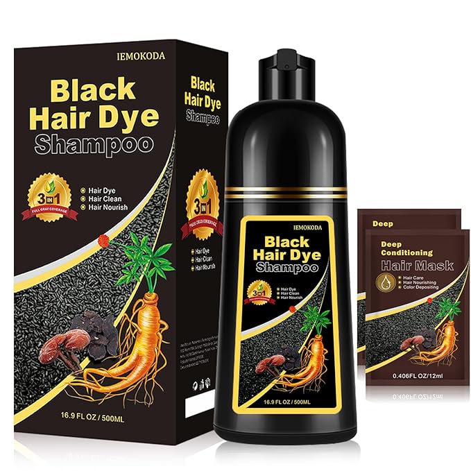 Instant Black Hair Dye Shampoo, Natural 3-in-1 for Gray Coverage in 10-15 mins, Long-Lasting Color Effect for Women and Men, 16.9 Fl Oz (Black)