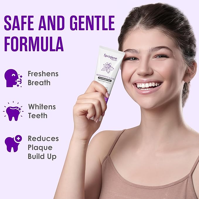 SprinJene Natural Fluoride Free Toothpaste for Sensitive Teeth & Gums – Patented Toothpaste with Black Seed Oil & Zinc – Vegan Dry Mouth Prevention for Fresh Breath – Made in The USA (4 Pack)