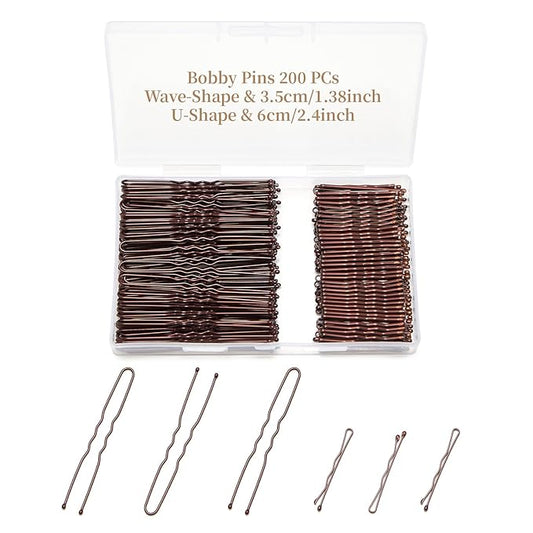 200 Pcs Brown Wave-Shaped and U-Shaped Bobby Pins Mix Metal Hair Pins Hair Accessories for Women Stylists Hair Sticks Girl