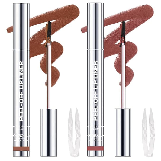 2 Colors Peel Off Lip Liner Stain Kit, Long Lasting Waterproof Matte Finish Lip Tint Stains Makeup Set for Women, Trend Colors, Easy to Use, for All Skin Types, Tweezer Include (#2+#3)