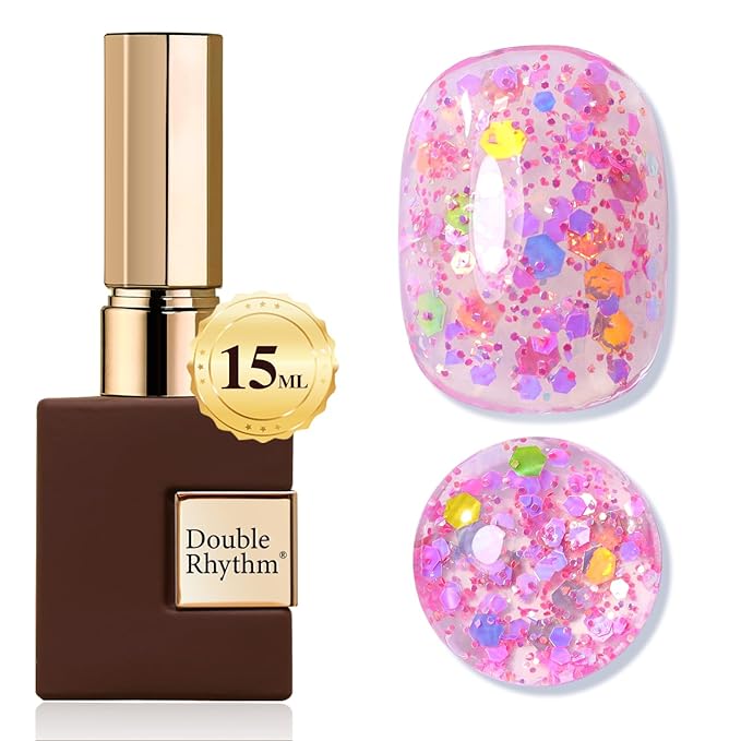Double Rhythm 15ML Glitter Gel Polish Shimmer Reflective Holographic Color Magnetic for Nail Art Salon DIY at Home (B1086-Pink Passion)
