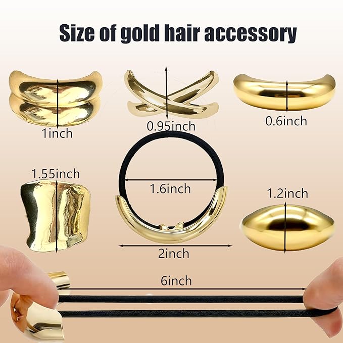 5Pcs Gold Hair Ties,5 Styles Gold Hair Accessories for Women and Girls Elegant Chic Metal Hair Cuff Non-Damage Ponytail Cuffs Holders for Thick Hair for Holidays and Christmas Gifts