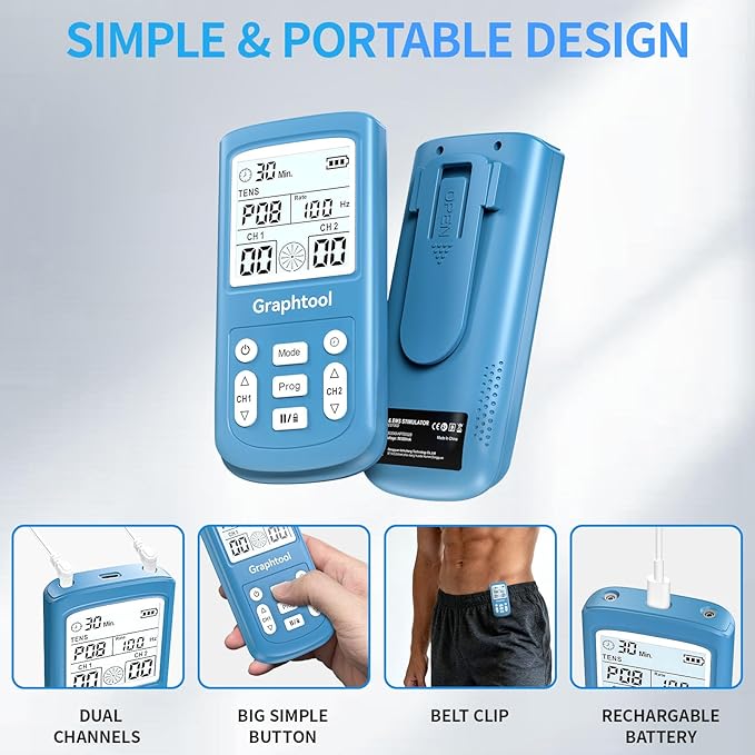 TENS Unit Muscle Stimulator, 3-in-1 28 Modes TENS EMS Massage Machine, Dual Channel with 8 Electrodes and Storage Bag, Portable Pain Relief Machine for Back, Neck, and Muscle Recovery