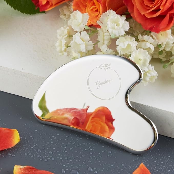 Stainless Steel Gua Sha Facial Tools | Guasha Tool for Face Sculpting, Shaping, Reduce Puffiness, Tension Relief | Metal Gua Sha Body Tool | Silver