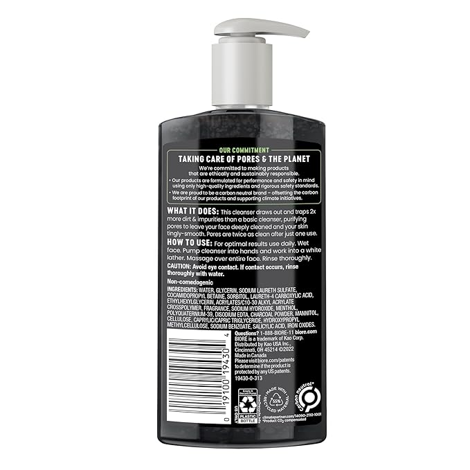 Bioré Deep Pore Charcoal Face Wash, Daily Facial Cleanser for Dirt & Makeup Removal, for Oily Skin, 6.77 Oz
