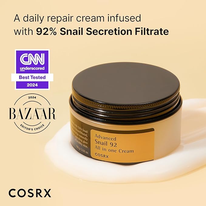 COSRX Snail Mucin 92% Face Moisturizer, 3.52 Oz, Lightweight Moisturing Cream for Soft, Glowy Skin, Korean Skin Care, Korean Moisturizer Face Cream